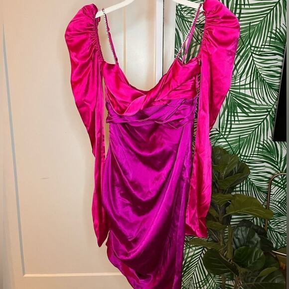 The Bar Two-Tone Silk Satin Twist-Front Minidress - Picture 5 of 13